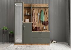 Çizgi Portmanto Vestiyer Ayakkabılık Çam Füme -Ücretsiz Kurulum