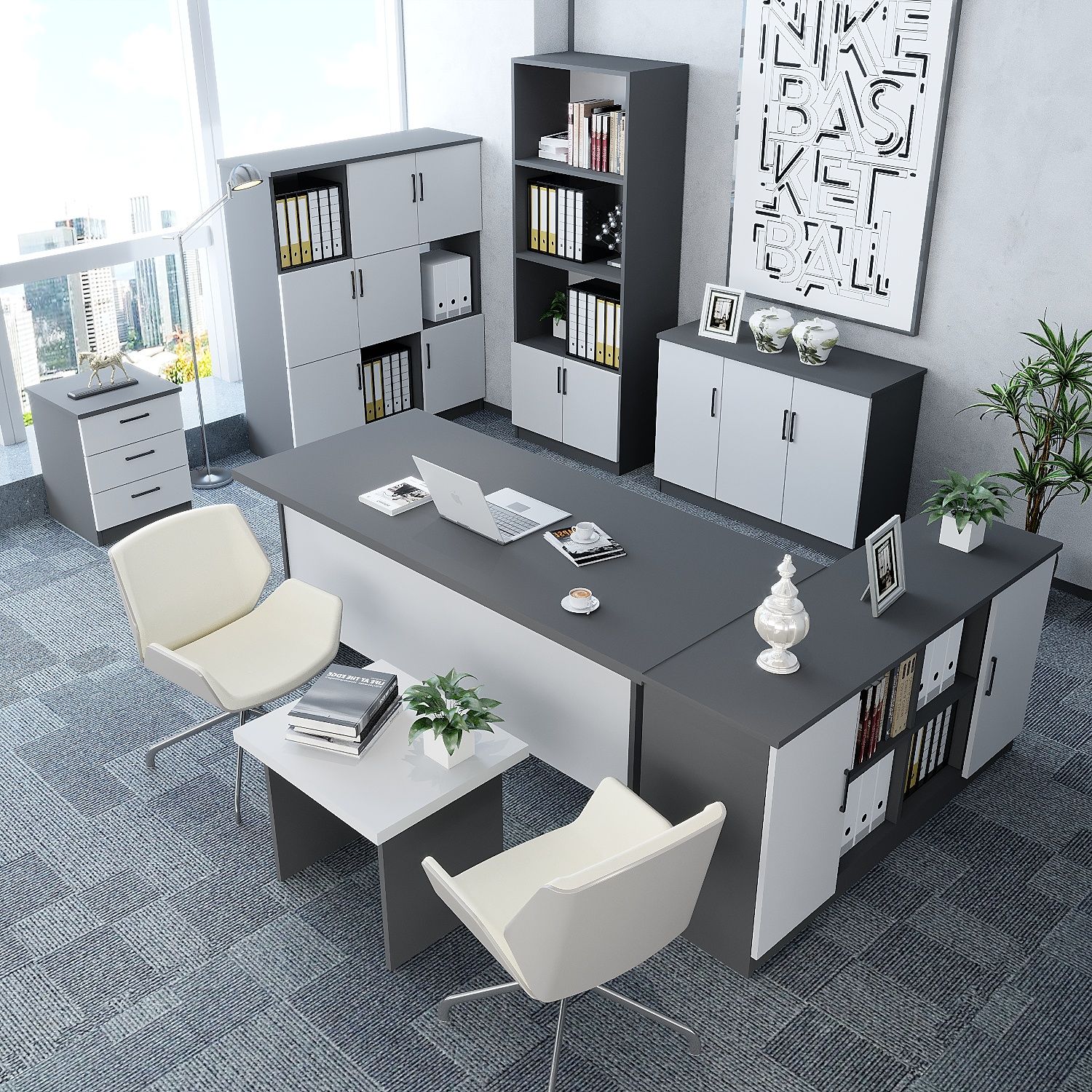 Vest 7'li Ofis Takımı Ücretsiz Kurulum Model 1 Füme Beyaz