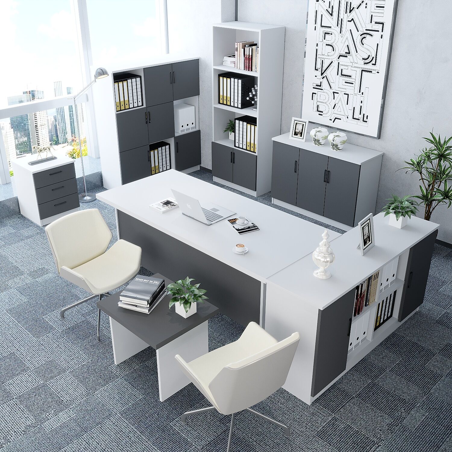 Vest 7'li Ofis Takımı Ücretsiz Kurulum Model 1 Beyaz Füme