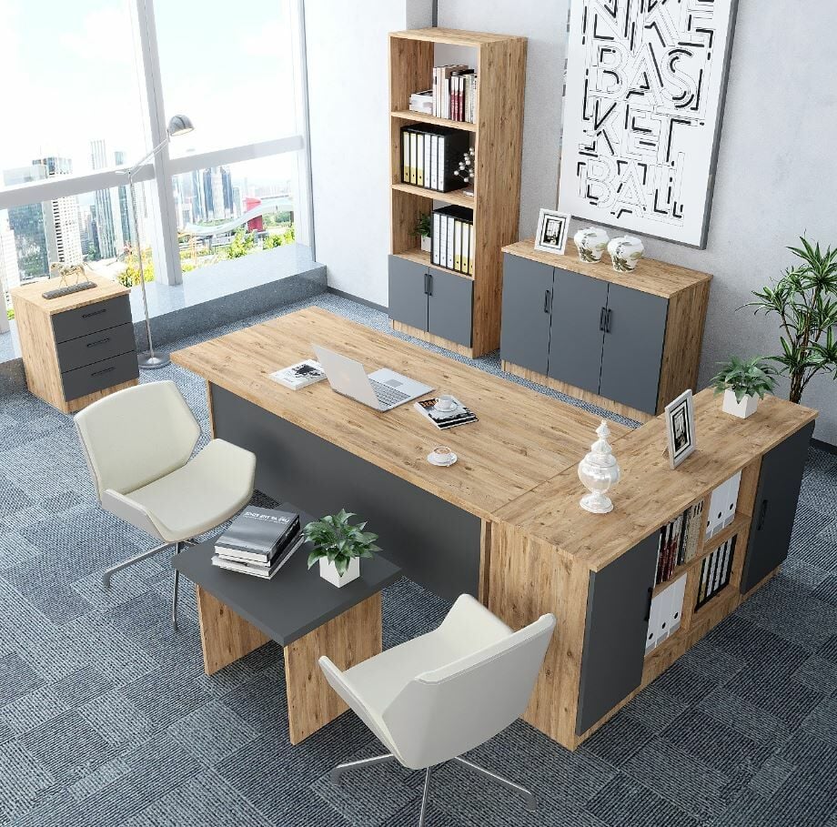 Naomi 6'lı Ofis Takımı Ücretsiz Kurulum Model 2 Çam Füme