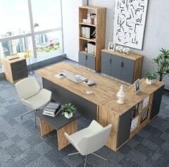 Naomi 6'lı Ofis Takımı Ücretsiz Kurulum Model 2 Çam Füme