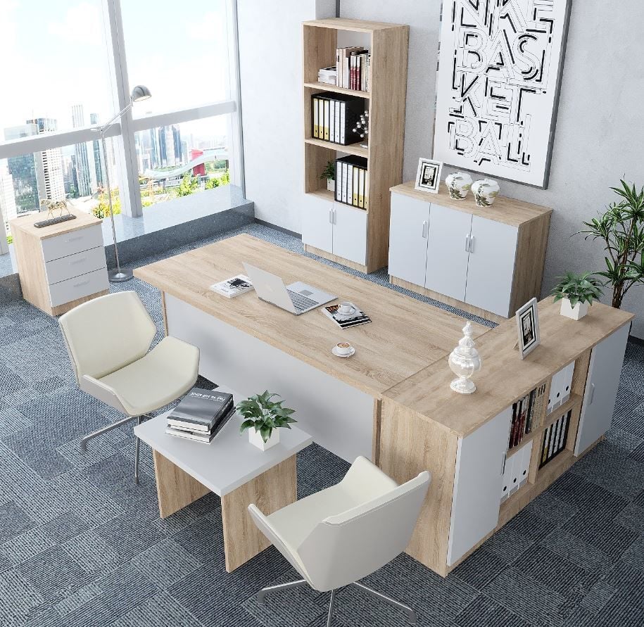 Naomi 6'lı Ofis Takımı Ücretsiz Kurulum Model 2 Meşe Beyaz