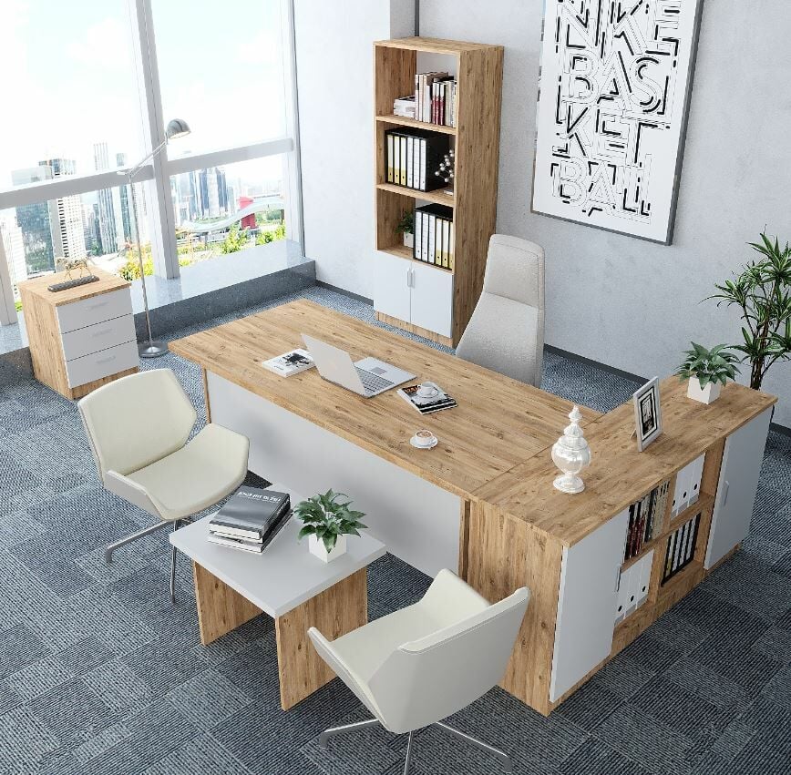 Padova 5'li Ofis Takımı Ücretsiz Kurulum Model 3 Çam Beyaz