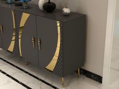 Handle Konsol Tv Sehpası Çok Amaçlı Dolap 150 cm Antrasit Altın