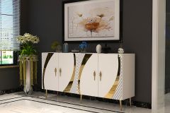 Handle Konsol Tv Sehpası Çok Amaçlı Dolap 150 cm Beyaz Altın