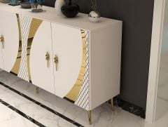 Handle Konsol Tv Sehpası Çok Amaçlı Dolap 150 cm Beyaz Altın