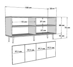 Handle Konsol Tv Sehpası Çok Amaçlı Dolap 150 cm Beyaz Altın