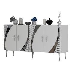 Handle Konsol Tv Sehpası Çok Amaçlı Dolap 150 cm Beyaz Gümüş