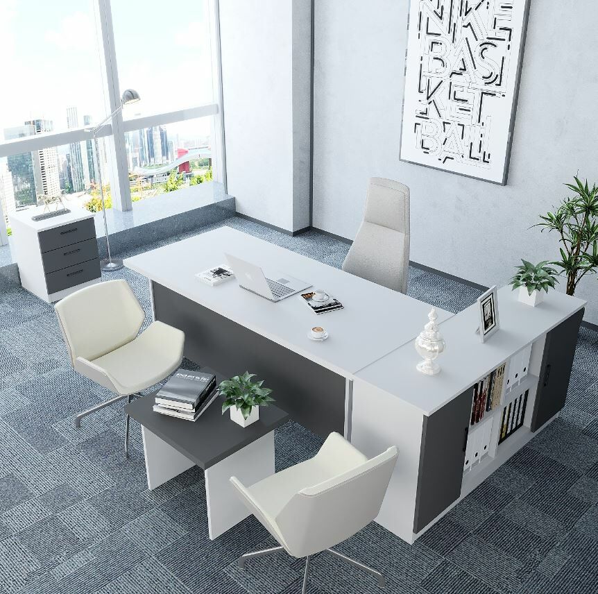 Pasha 4'lü Ofis Takımı Ücretsiz Kurulum Model 6 Beyaz Füme