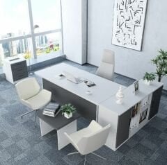 Pasha 4'lü Ofis Takımı Ücretsiz Kurulum Model 6 Beyaz Füme