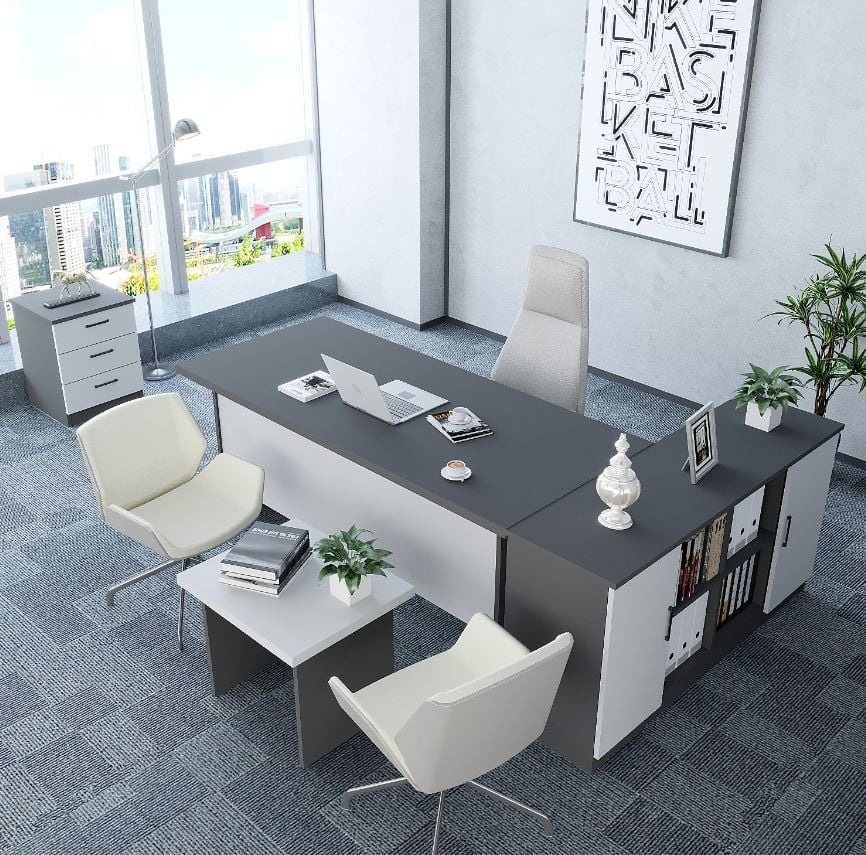 Pasha 4'lü Ofis Takımı Ücretsiz Kurulum Model 6 Füme Beyaz