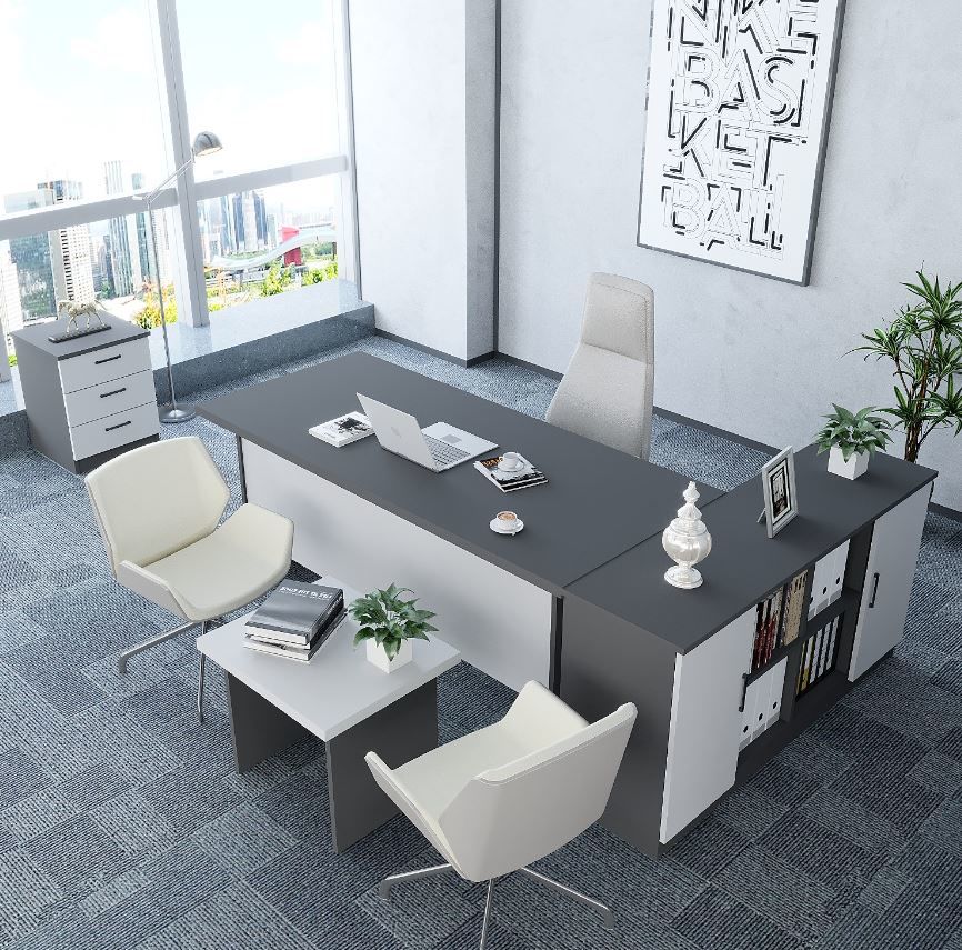 Pasha 4'lü Ofis Takımı Ücretsiz Kurulum Model 6 Füme Beyaz